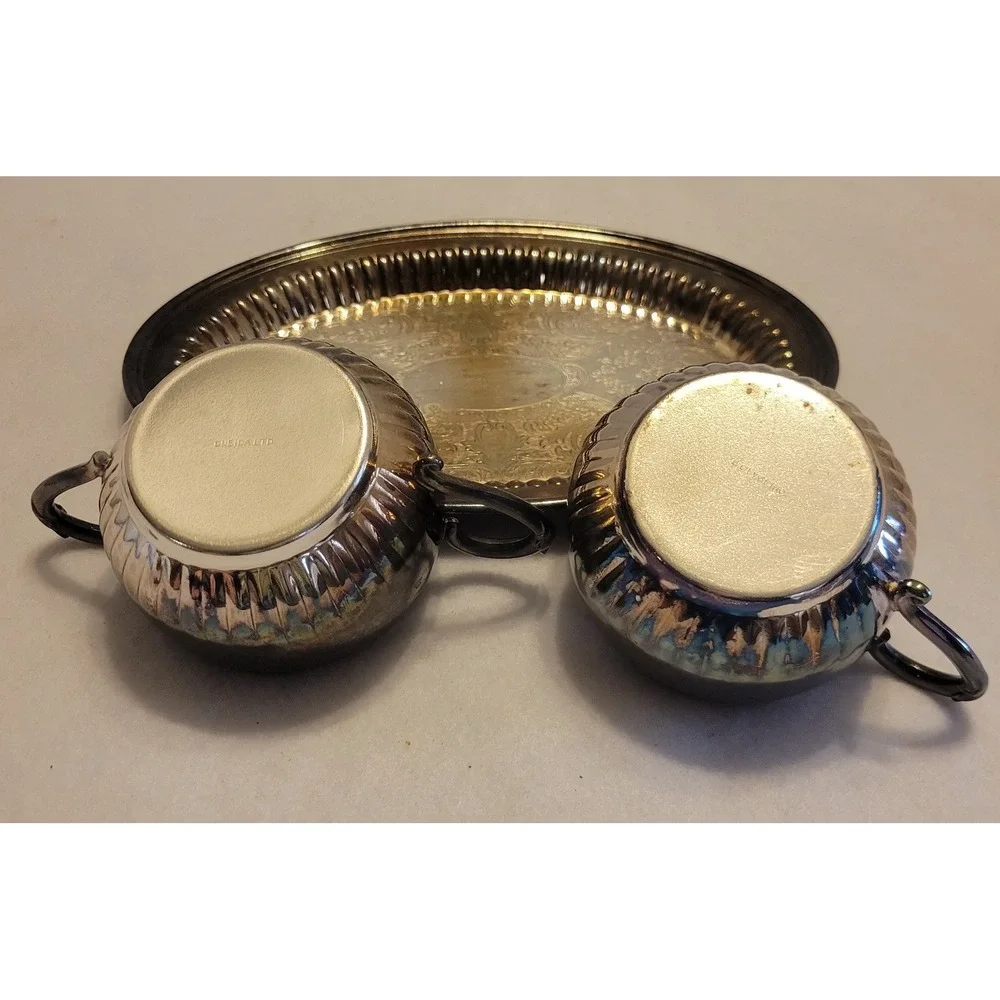 Vtg Oneida‎ Creamer Sugar Tray Set Silver Regency Tea Service MCM Tarnished